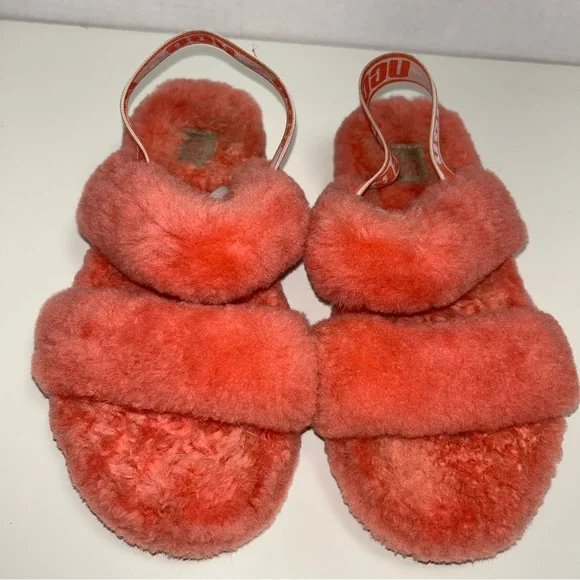 Ugg Oh Yeah 1107953 Fluffy Coral Sheepskin Slipper Slides - Picture 2 of 12